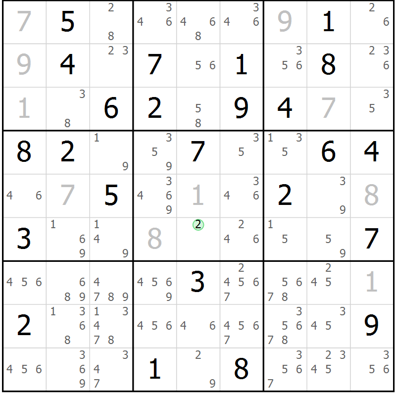 Position des candidats pour la solution de la Gr 63 page 66 du magazine de sudoku Maestro n° 097