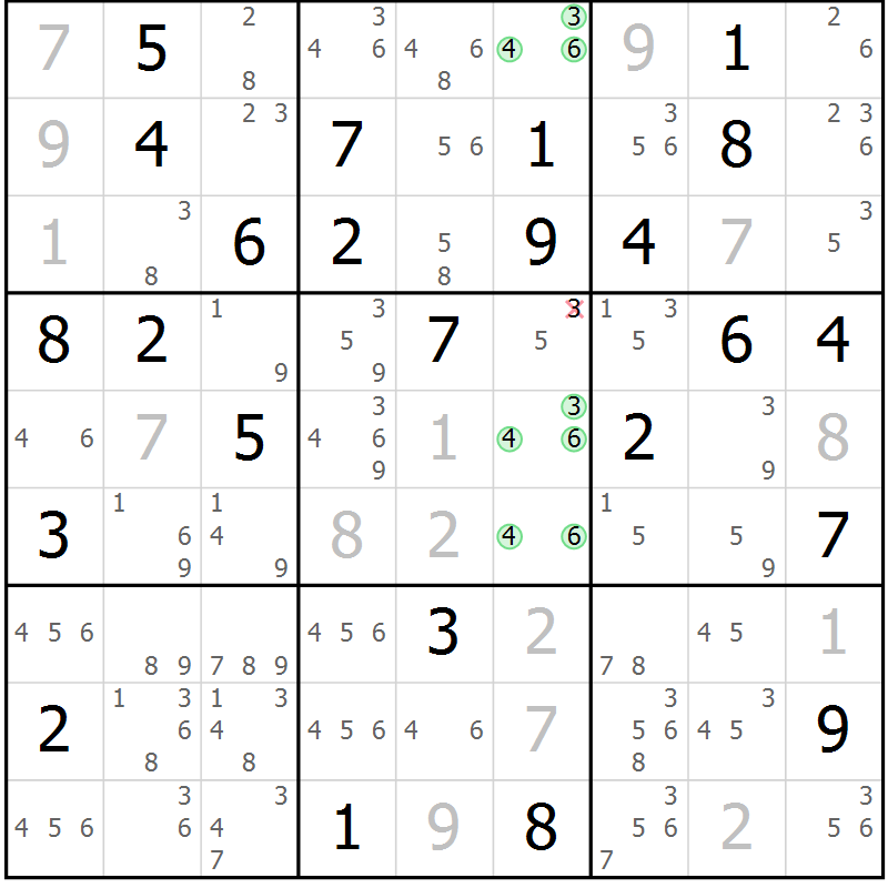 Position des candidats pour la solution de la Gr 63 page 66 du magazine de sudoku Maestro n° 097