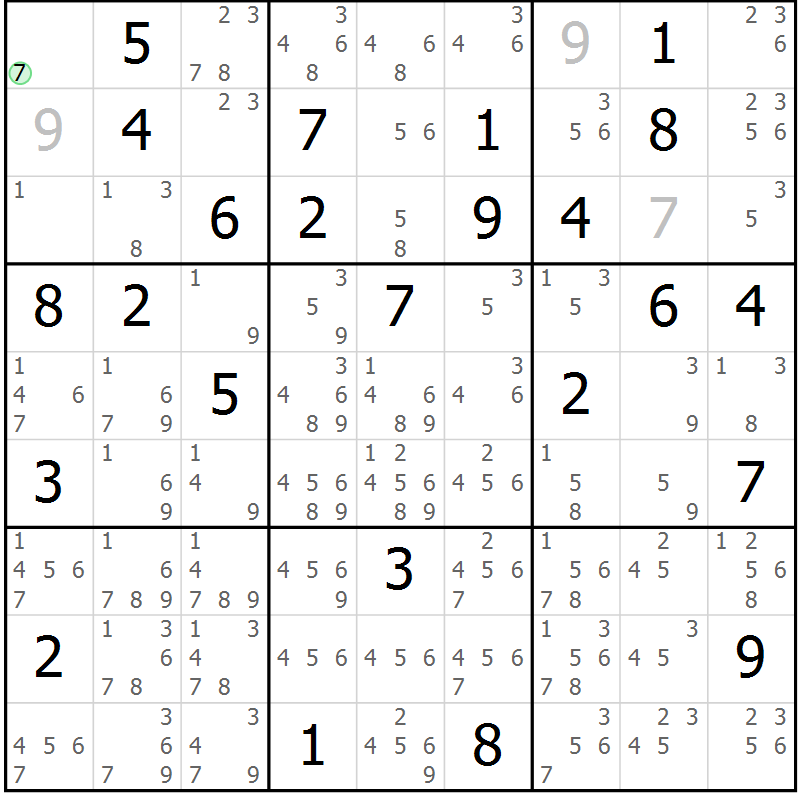 Position des candidats pour la solution de la Gr 63 page 66 du magazine de sudoku Maestro n° 097