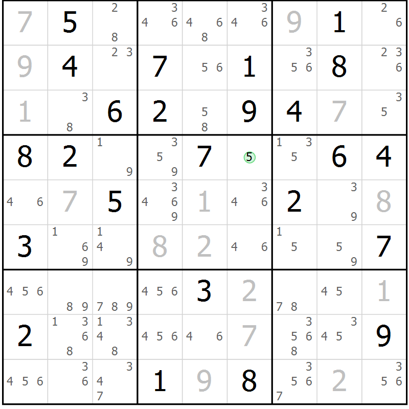 Position des candidats pour la solution de la Gr 63 page 66 du magazine de sudoku Maestro n° 097