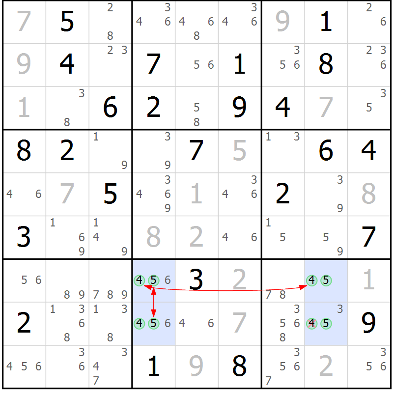 Position des candidats pour la solution de la Gr 63 page 66 du magazine de sudoku Maestro n° 097