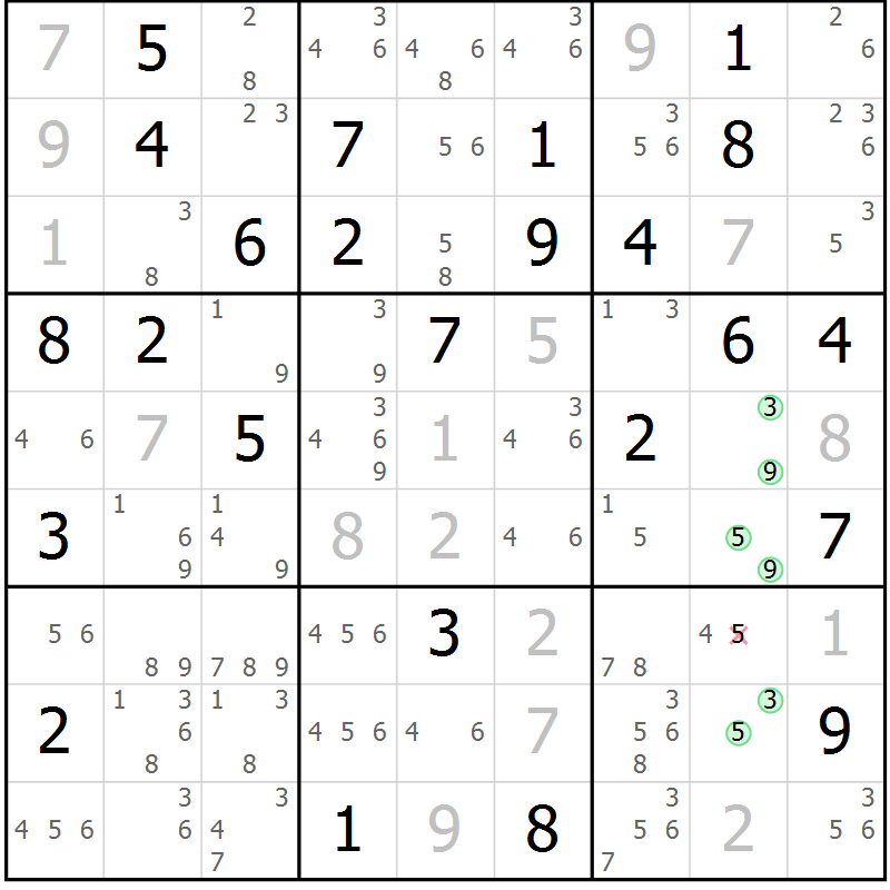 Position des candidats pour la solution de la Gr 63 page 66 du magazine de sudoku Maestro n° 097