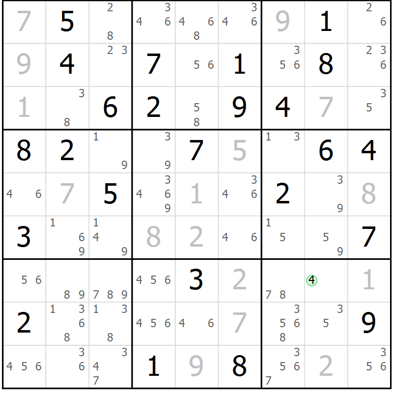 Position des candidats pour la solution de la Gr 63 page 66 du magazine de sudoku Maestro n° 097