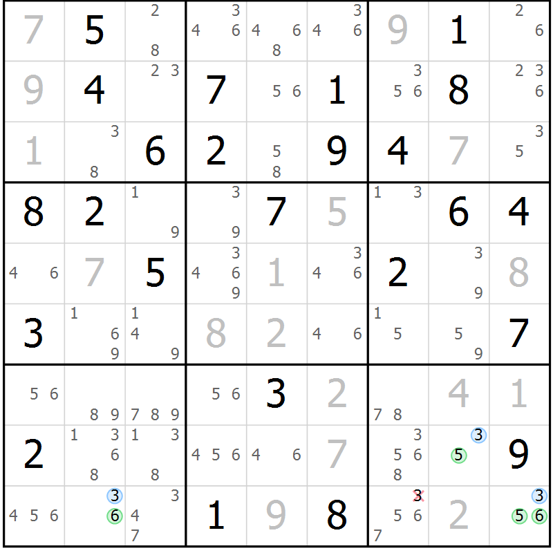 Position des candidats pour la solution de la Gr 63 page 66 du magazine de sudoku Maestro n° 097