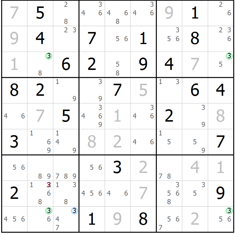 Position des candidats pour la solution de la Gr 63 page 66 du magazine de sudoku Maestro n° 097