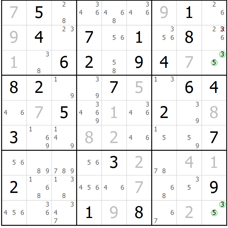 Position des candidats pour la solution de la Gr 63 page 66 du magazine de sudoku Maestro n° 097