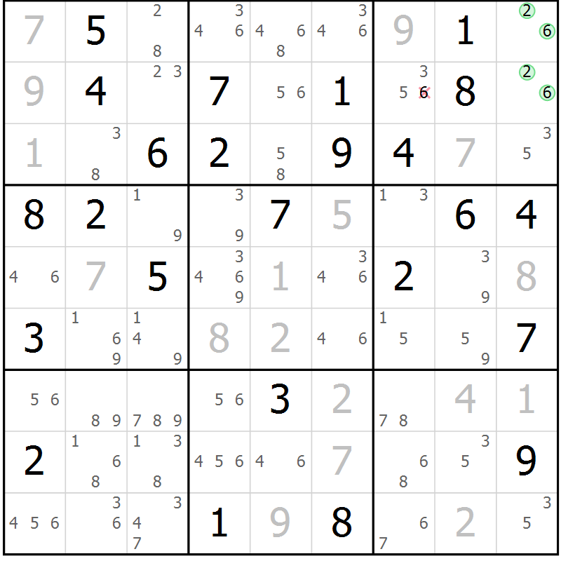 Position des candidats pour la solution de la Gr 63 page 66 du magazine de sudoku Maestro n° 097