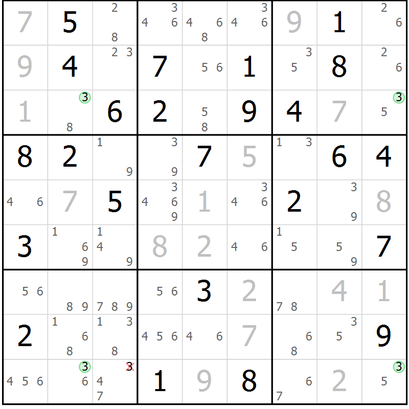 Position des candidats pour la solution de la Gr 63 page 66 du magazine de sudoku Maestro n° 097