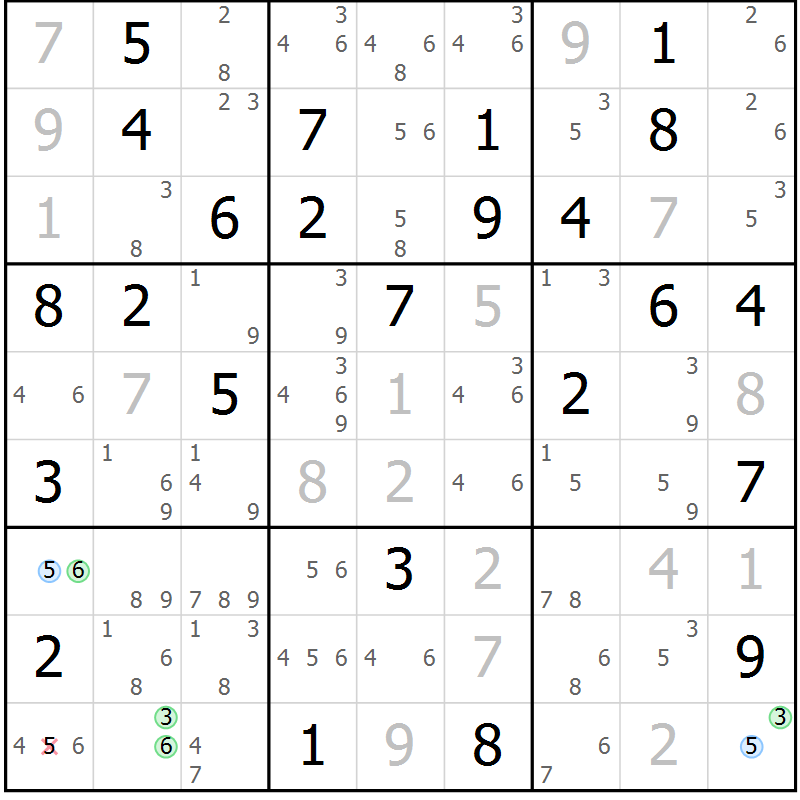 Position des candidats pour la solution de la Gr 63 page 66 du magazine de sudoku Maestro n° 097