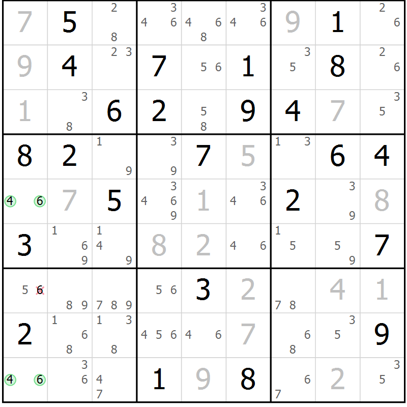 Position des candidats pour la solution de la Gr 63 page 66 du magazine de sudoku Maestro n° 097