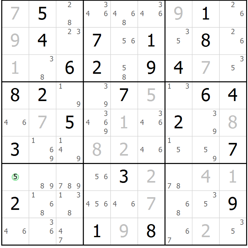 Position des candidats pour la solution de la Gr 63 page 66 du magazine de sudoku Maestro n° 097