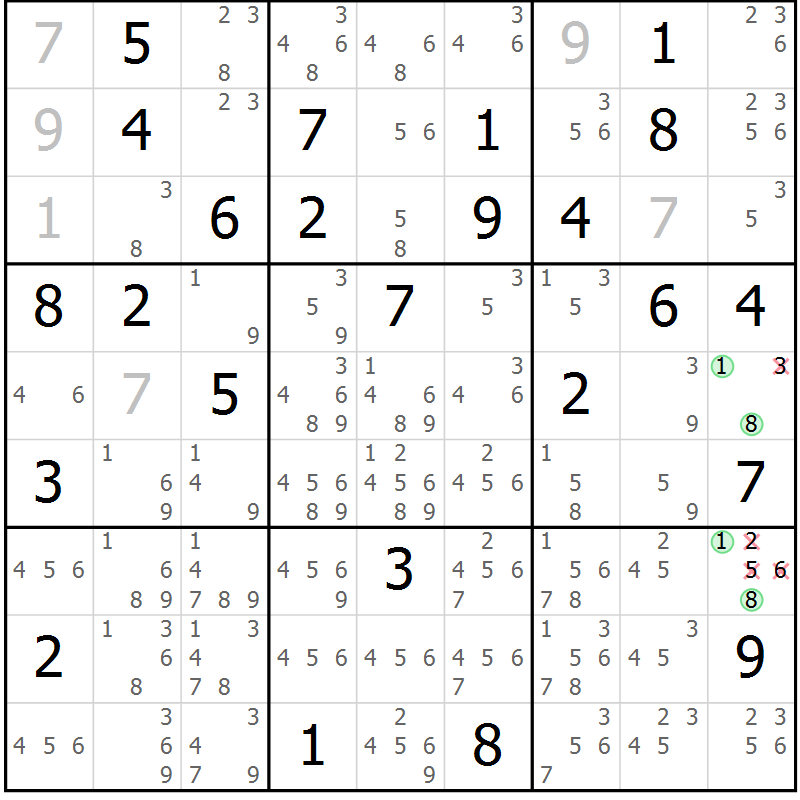 Position des candidats pour la solution de la Gr 63 page 66 du magazine de sudoku Maestro n° 097