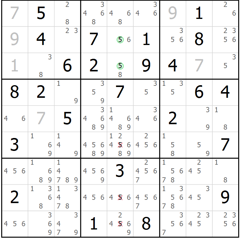 Position des candidats pour la solution de la Gr 63 page 66 du magazine de sudoku Maestro n° 097