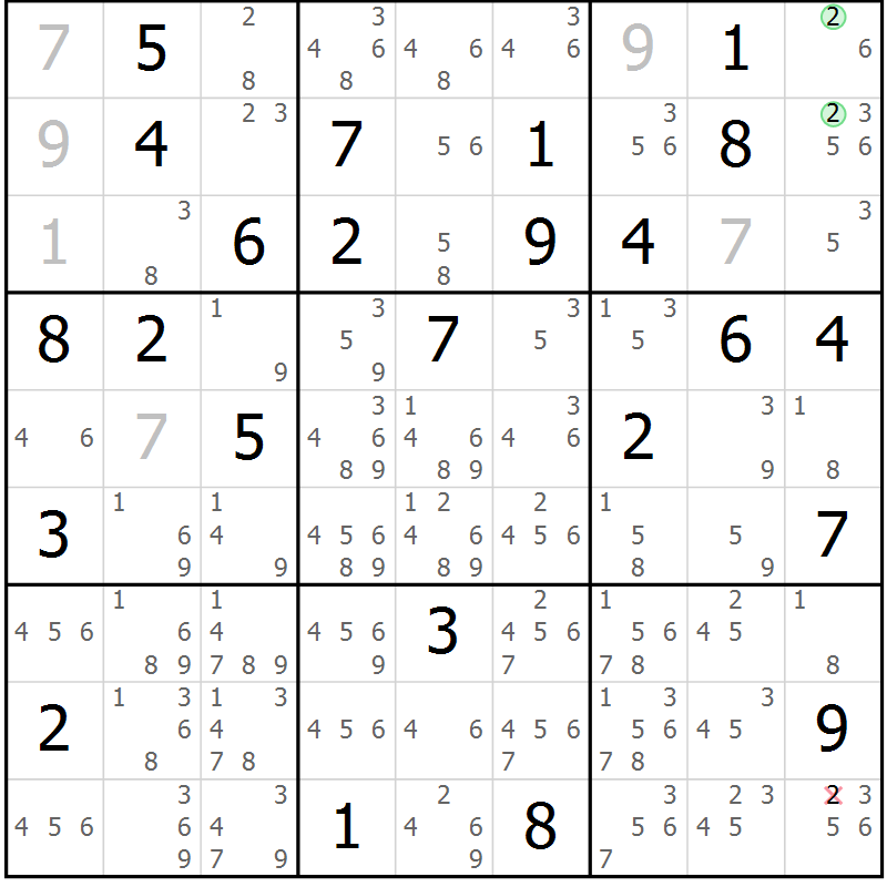 Position des candidats pour la solution de la Gr 63 page 66 du magazine de sudoku Maestro n° 097