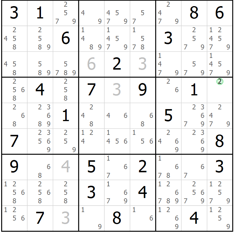 Position des candidats pour la solution de la Gr 64 page 67 du magazine de sudoku Maestro n° 097
