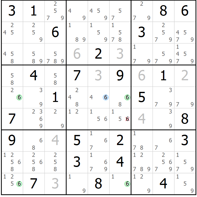 Position des candidats pour la solution de la Gr 64 page 67 du magazine de sudoku Maestro n° 097