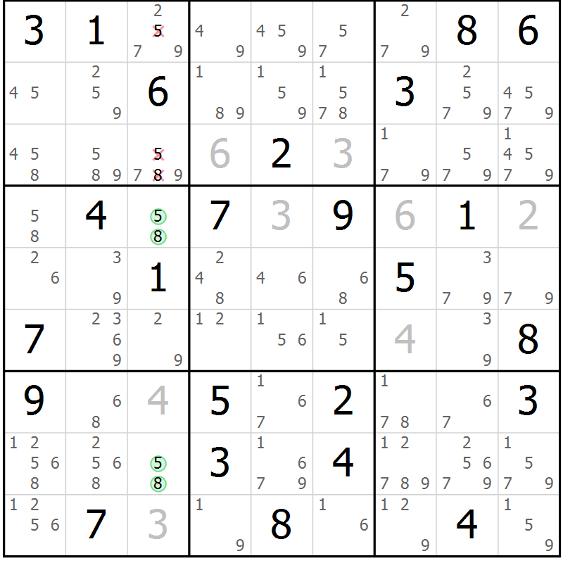Position des candidats pour la solution de la Gr 64 page 67 du magazine de sudoku Maestro n° 097
