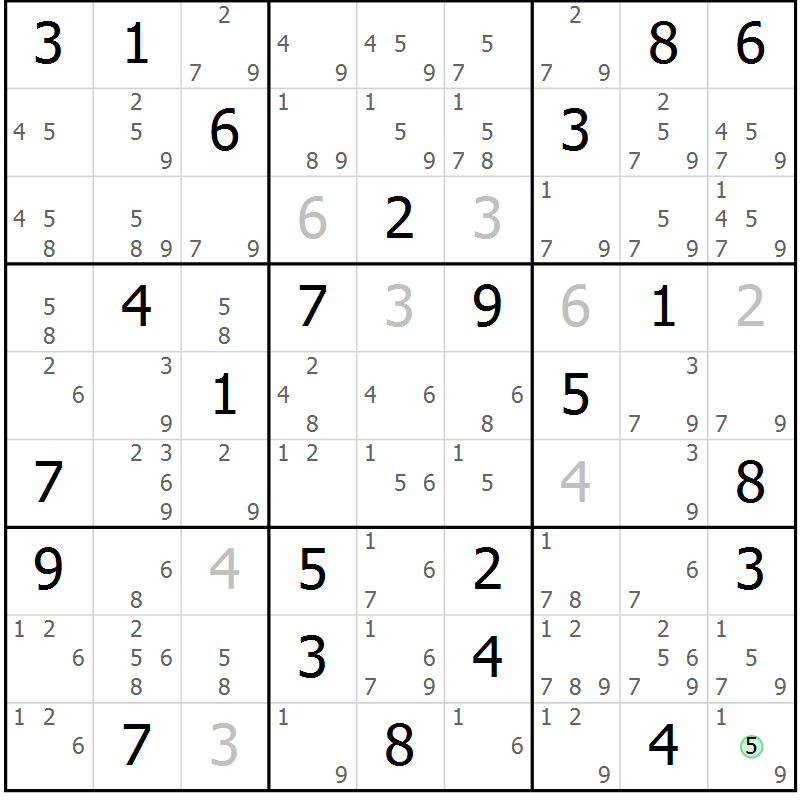 Position des candidats pour la solution de la Gr 64 page 67 du magazine de sudoku Maestro n° 097