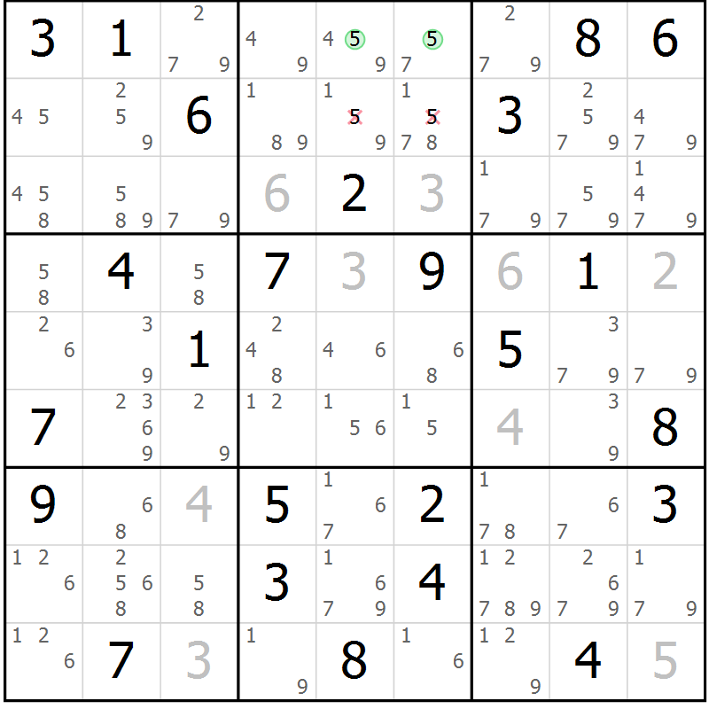 Position des candidats pour la solution de la Gr 64 page 67 du magazine de sudoku Maestro n° 097