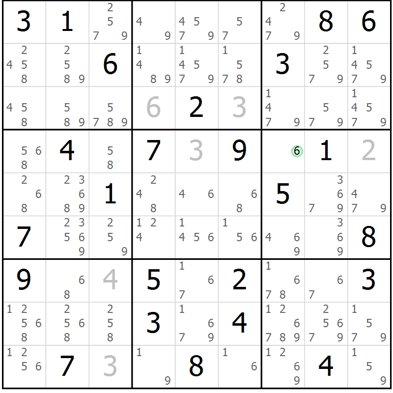Position des candidats pour la solution de la Gr 64 page 67 du magazine de sudoku Maestro n° 097