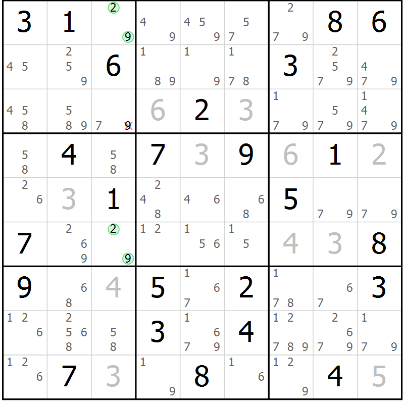 Position des candidats pour la solution de la Gr 64 page 67 du magazine de sudoku Maestro n° 097