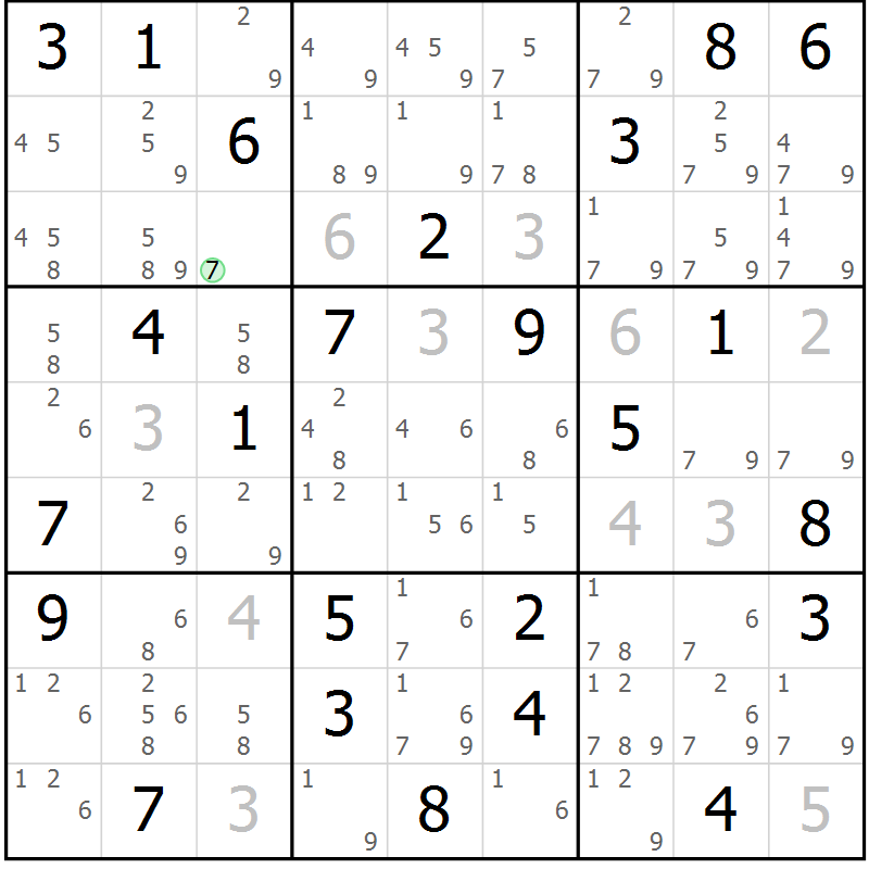 Position des candidats pour la solution de la Gr 64 page 67 du magazine de sudoku Maestro n° 097
