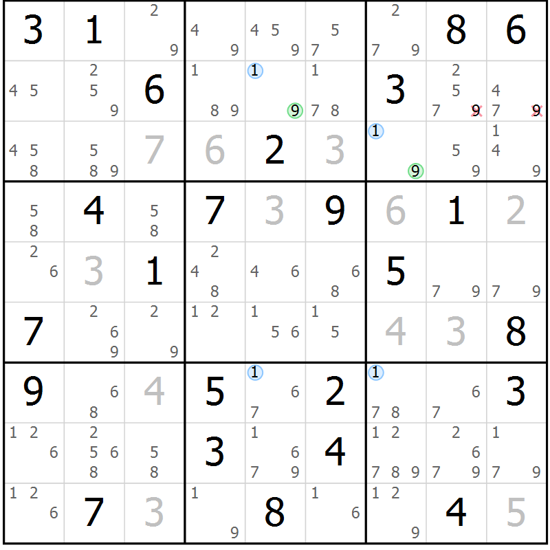 Position des candidats pour la solution de la Gr 64 page 67 du magazine de sudoku Maestro n° 097