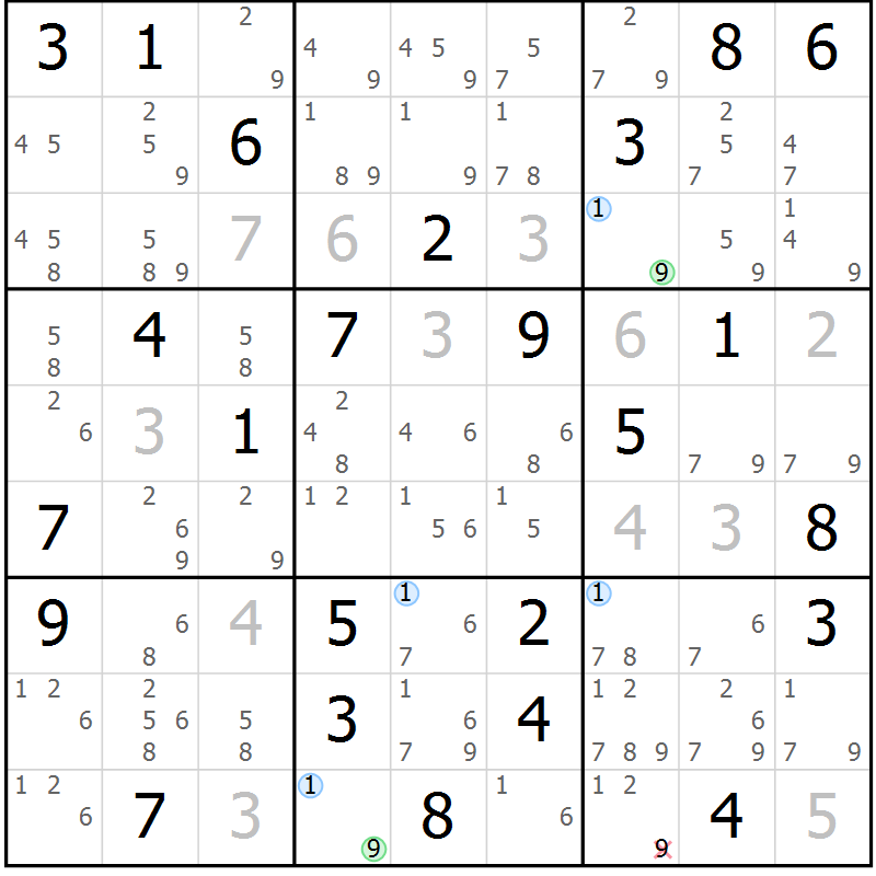 Position des candidats pour la solution de la Gr 64 page 67 du magazine de sudoku Maestro n° 097