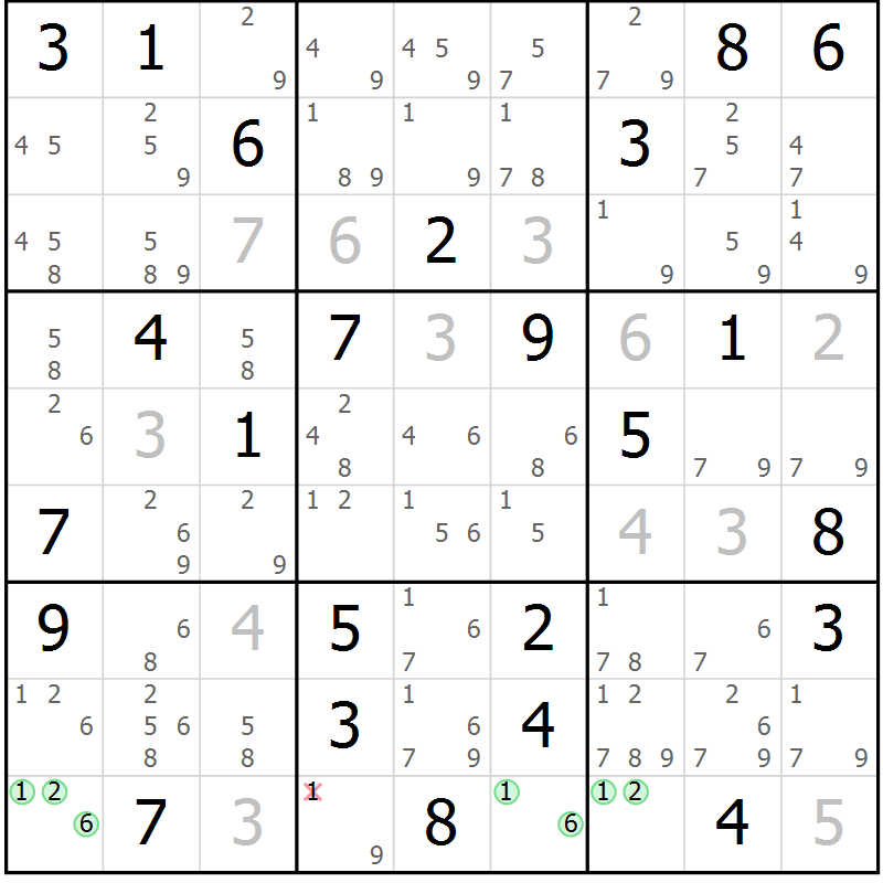 Position des candidats pour la solution de la Gr 64 page 67 du magazine de sudoku Maestro n° 097
