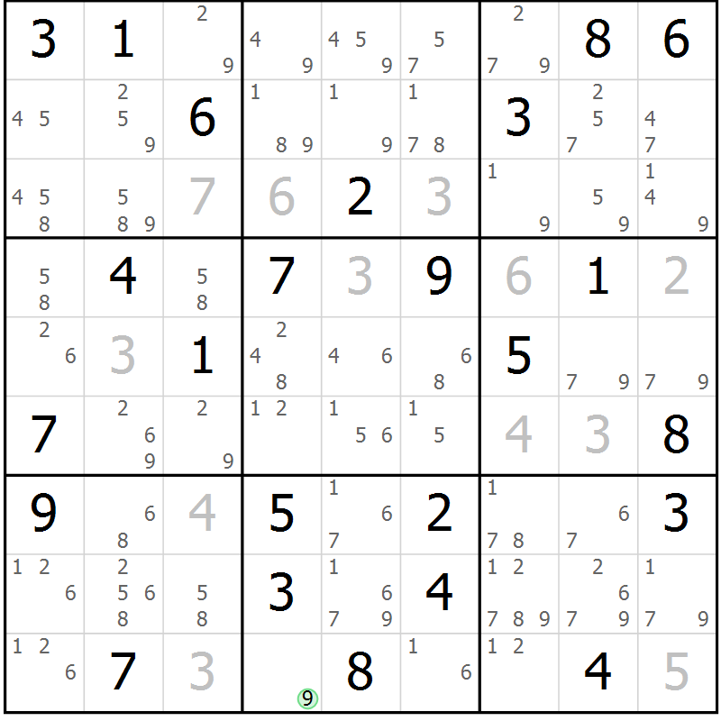 Position des candidats pour la solution de la Gr 64 page 67 du magazine de sudoku Maestro n° 097