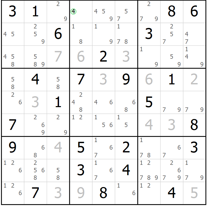 Position des candidats pour la solution de la Gr 64 page 67 du magazine de sudoku Maestro n° 097