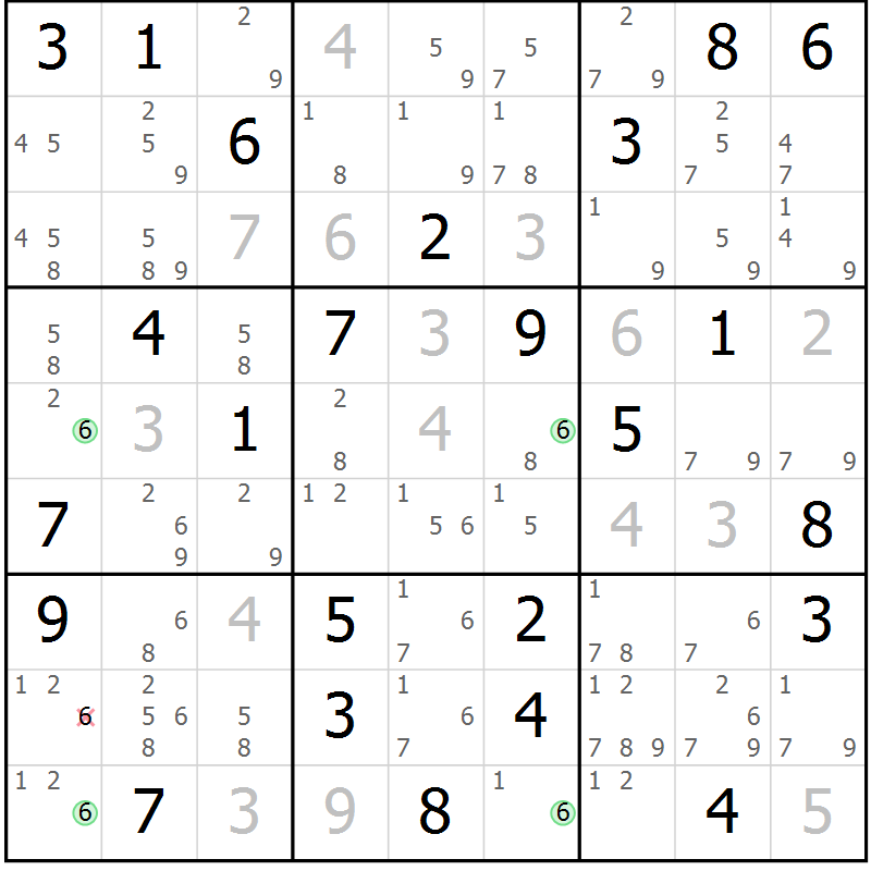 Position des candidats pour la solution de la Gr 64 page 67 du magazine de sudoku Maestro n° 097