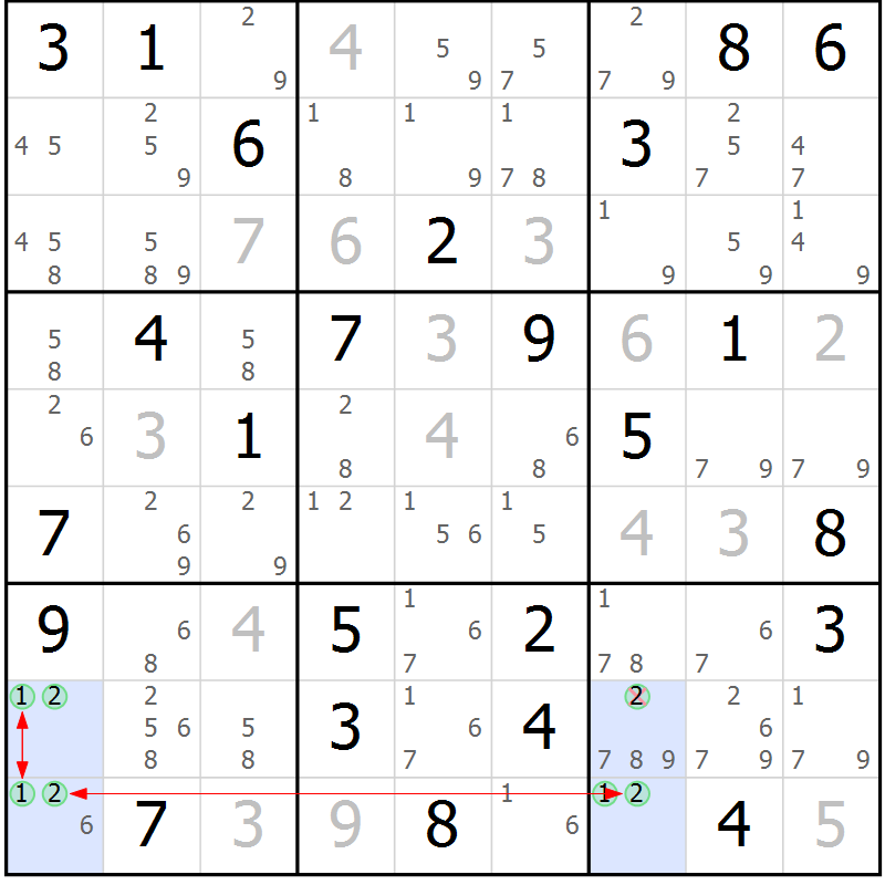 Position des candidats pour la solution de la Gr 64 page 67 du magazine de sudoku Maestro n° 097