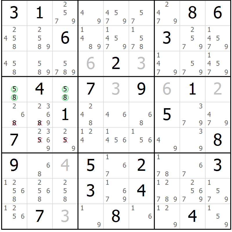 Position des candidats pour la solution de la Gr 64 page 67 du magazine de sudoku Maestro n° 097