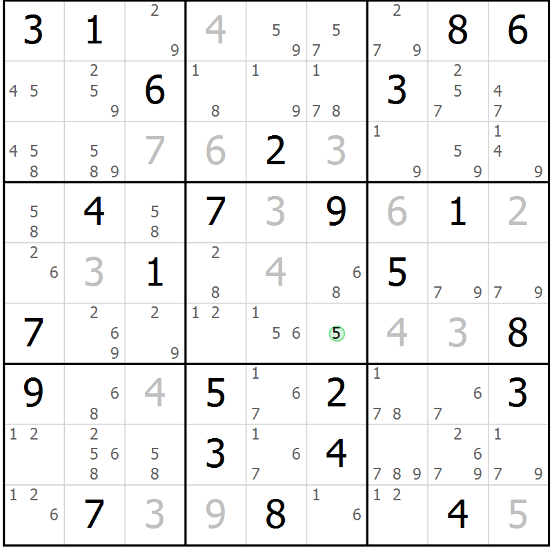 Position des candidats pour la solution de la Gr 64 page 67 du magazine de sudoku Maestro n° 097