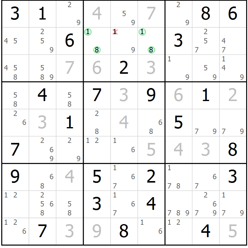 Position des candidats pour la solution de la Gr 64 page 67 du magazine de sudoku Maestro n° 097