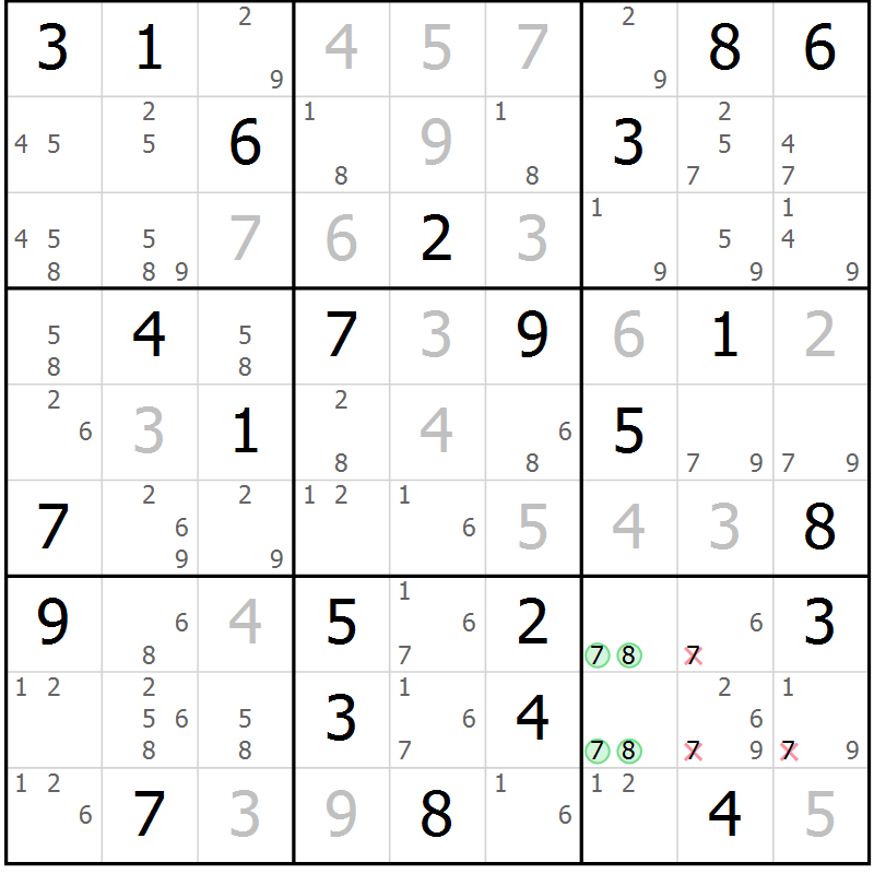 Position des candidats pour la solution de la Gr 64 page 67 du magazine de sudoku Maestro n° 097
