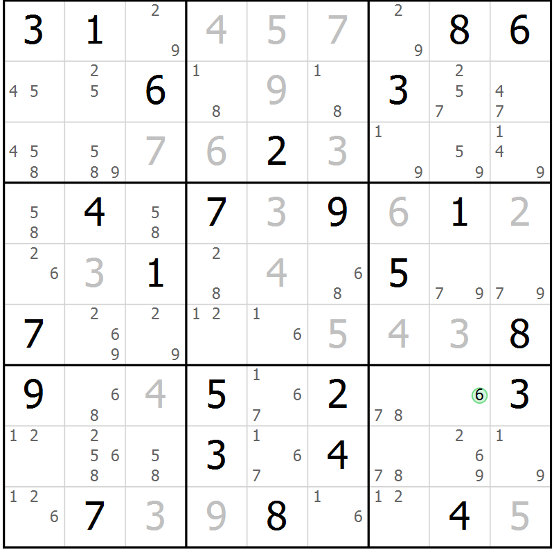 Position des candidats pour la solution de la Gr 64 page 67 du magazine de sudoku Maestro n° 097
