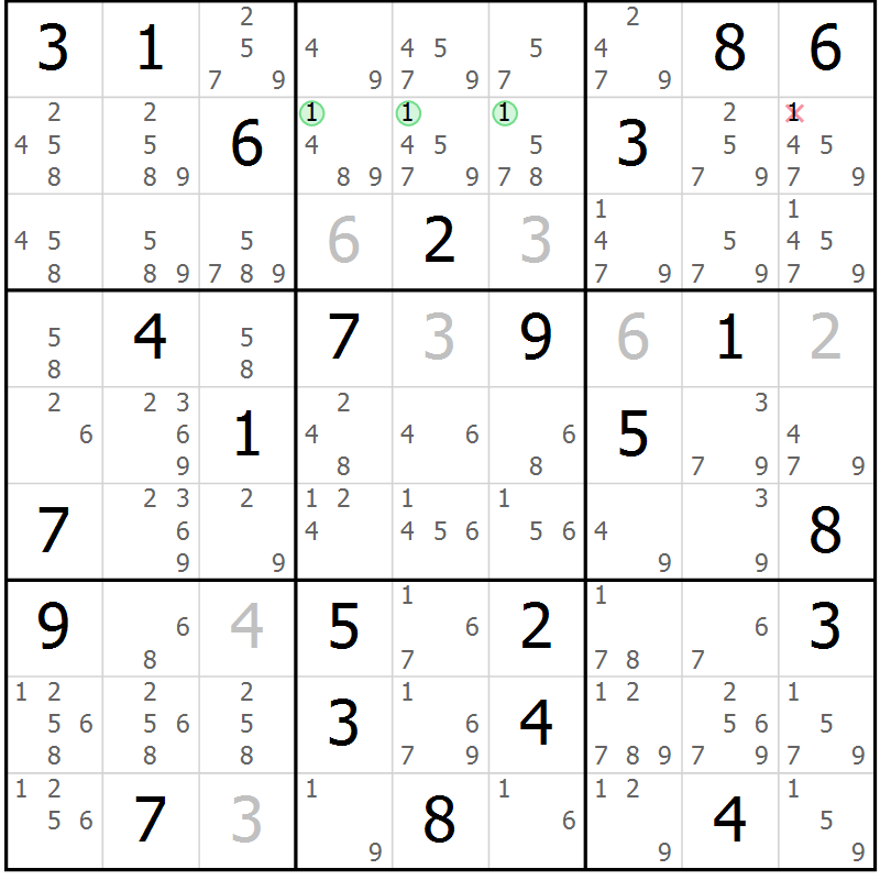 Position des candidats pour la solution de la Gr 64 page 67 du magazine de sudoku Maestro n° 097