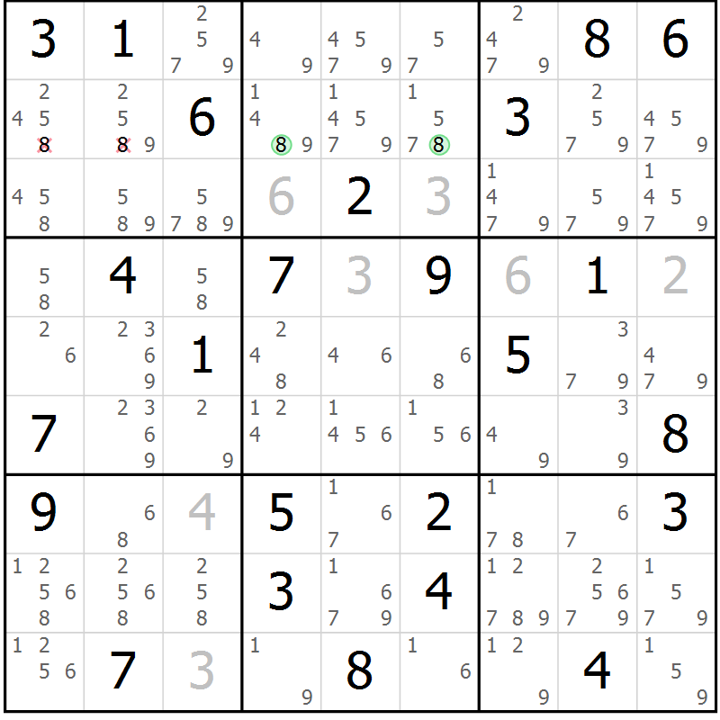 Position des candidats pour la solution de la Gr 64 page 67 du magazine de sudoku Maestro n° 097