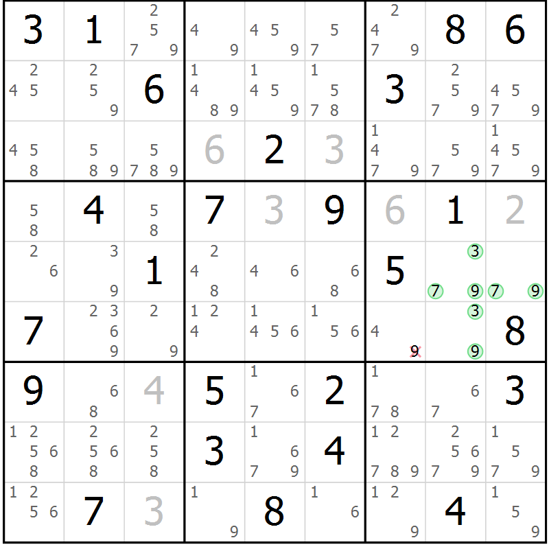 Position des candidats pour la solution de la Gr 64 page 67 du magazine de sudoku Maestro n° 097