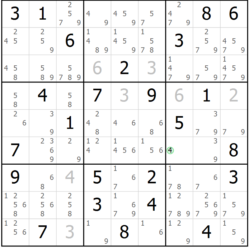 Position des candidats pour la solution de la Gr 64 page 67 du magazine de sudoku Maestro n° 097