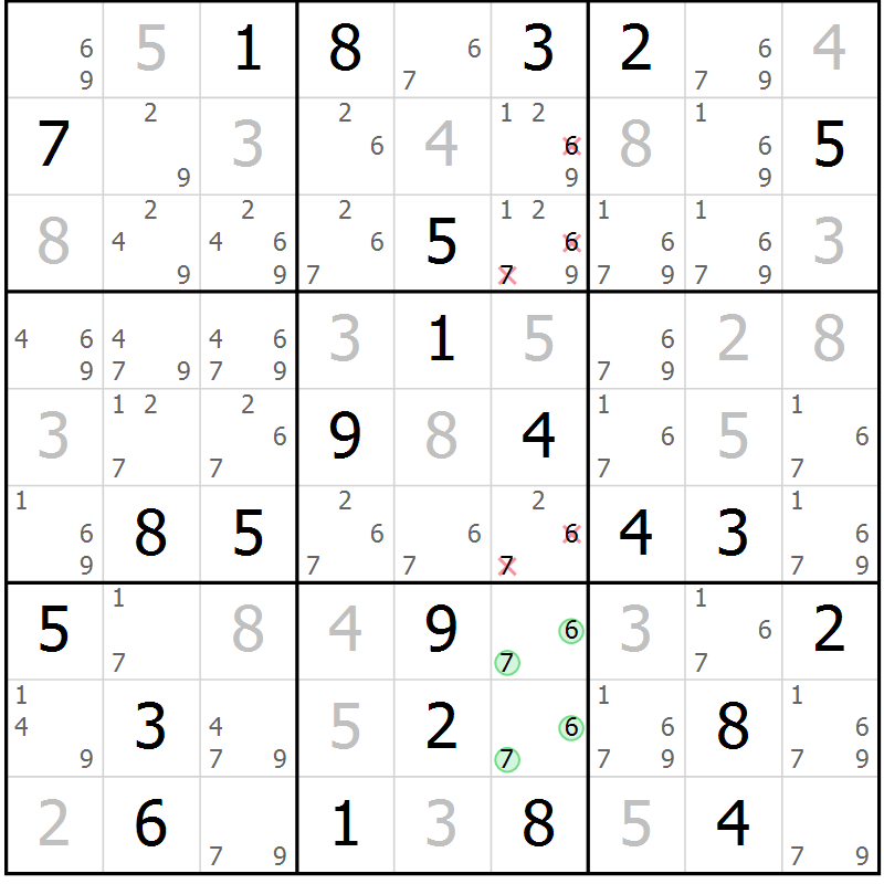 Position des candidats pour la solution de la Gr 65 page 68 du magazine de sudoku Maestro n° 097