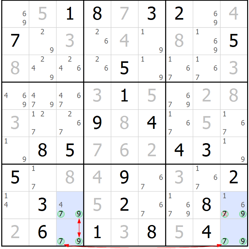 Position des candidats pour la solution de la Gr 65 page 68 du magazine de sudoku Maestro n° 097