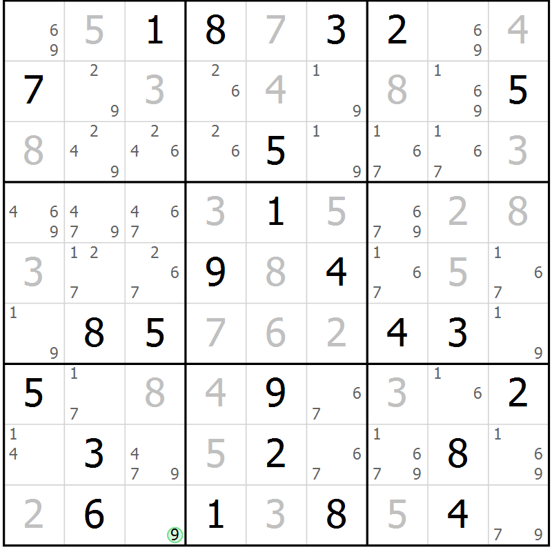 Position des candidats pour la solution de la Gr 65 page 68 du magazine de sudoku Maestro n° 097