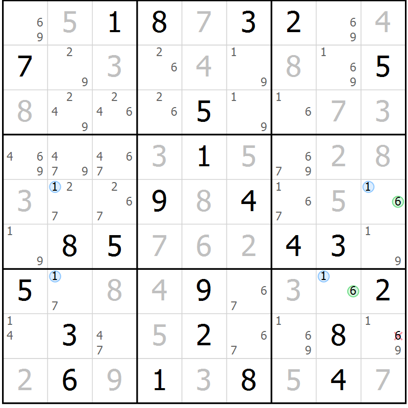 Position des candidats pour la solution de la Gr 65 page 68 du magazine de sudoku Maestro n° 097
