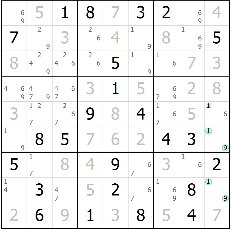 Position des candidats pour la solution de la Gr 65 page 68 du magazine de sudoku Maestro n° 097