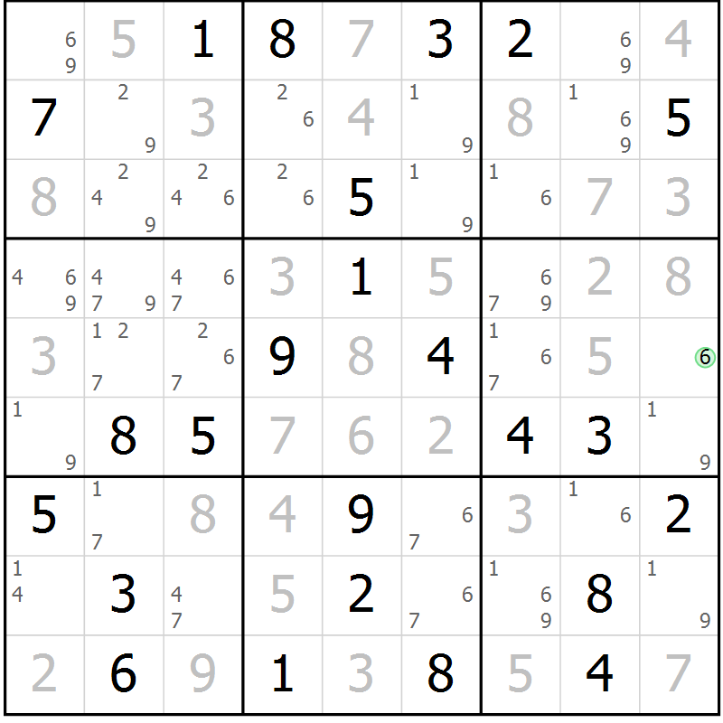 Position des candidats pour la solution de la Gr 65 page 68 du magazine de sudoku Maestro n° 097
