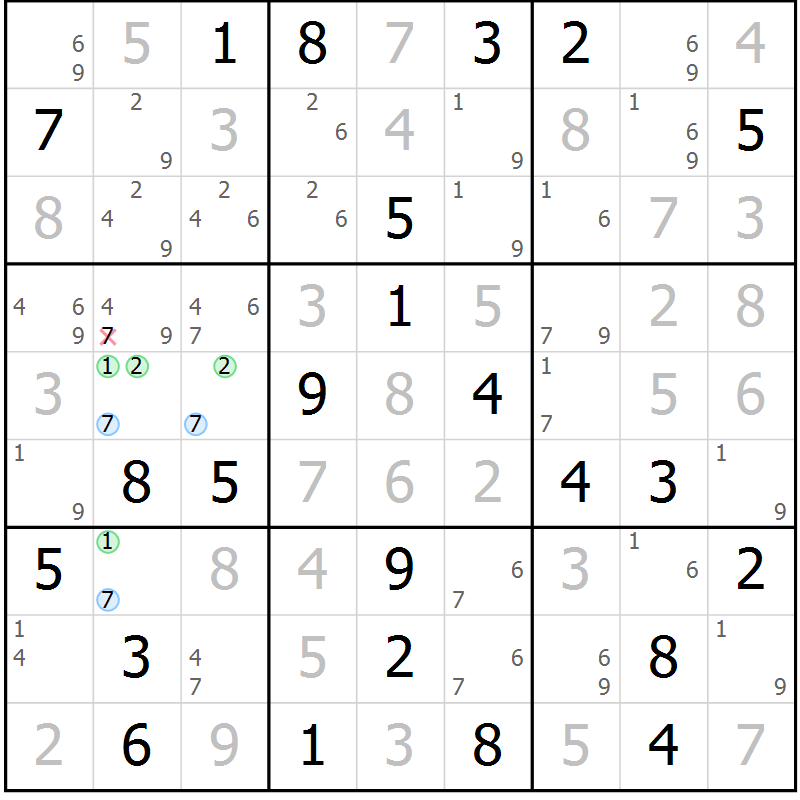 Position des candidats pour la solution de la Gr 65 page 68 du magazine de sudoku Maestro n° 097