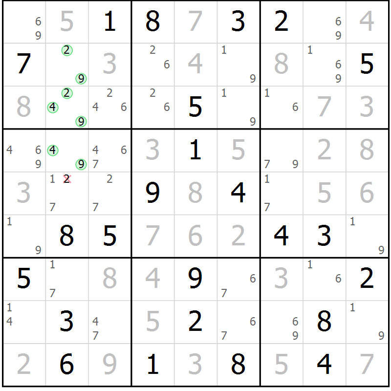 Position des candidats pour la solution de la Gr 65 page 68 du magazine de sudoku Maestro n° 097